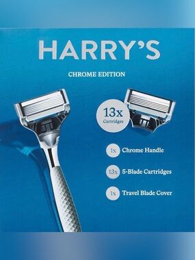 Harry’s Chrome Edition Men’s Razor, 1 Handle + 13 refills + 1 Travel Blade Cover